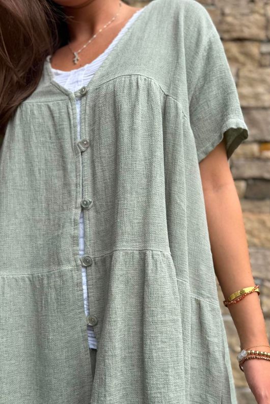 Lina Linen Blend Smock Over Shirt Washed Khaki
